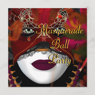 Masquerade Ball Party Mask Black Red 2 Invitation