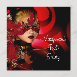 Masquerade Ball Party Mask Black Red Girl 2 Invitation