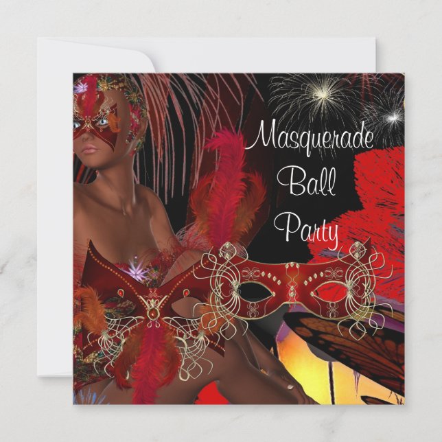 Masquerade Ball Party Mask Black Red Showgirl 2 Invitation (Front)