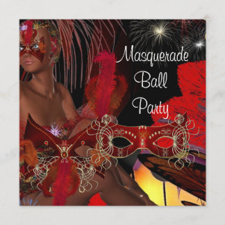 Masquerade Ball Party Mask Black Red Showgirl 2 Invitation