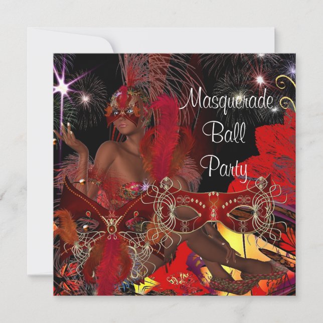 Masquerade Ball Party Mask Black Red Showgirl Invitation (Front)
