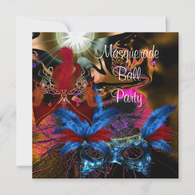 Masquerade Ball Party Mask Colourful Abstract 2 Invitation (Front)