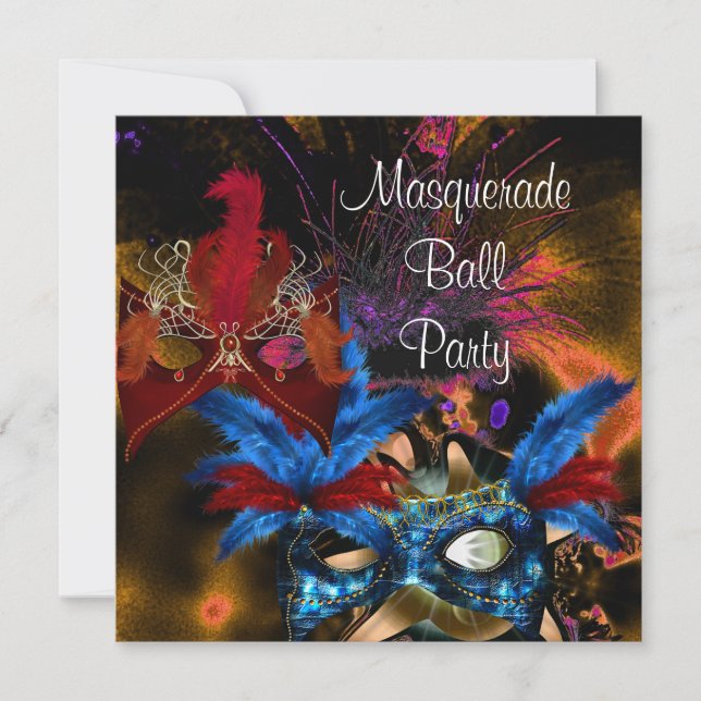 Masquerade Ball Party Mask Colourful Abstract Invitation (Front)