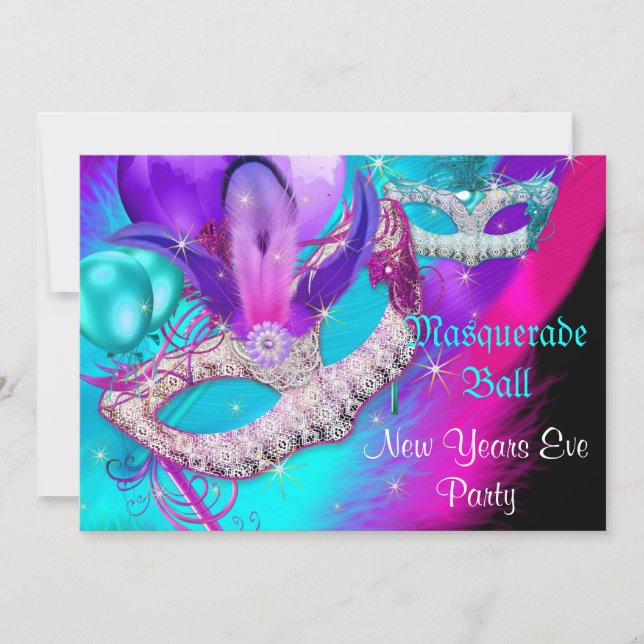 Masquerade Ball Party Masks New Years Eve Party Invitation (Front)