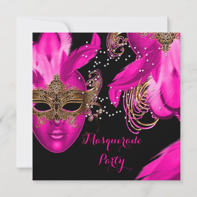 Masquerade Ball Party Pink Masks Invitation (Front)