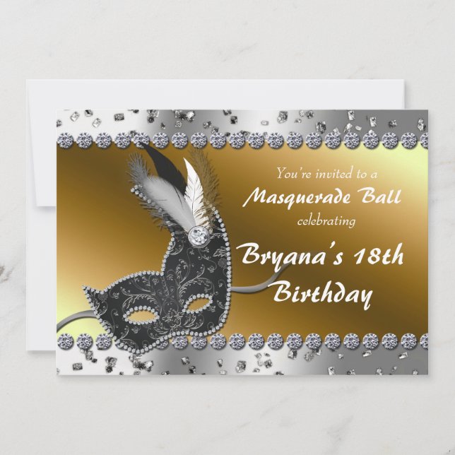 Masquerade Ball Party Silver Gold Invitation (Front)