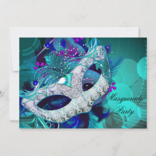 Masquerade Ball Party Teal Blue Purple Masks E Invitation
