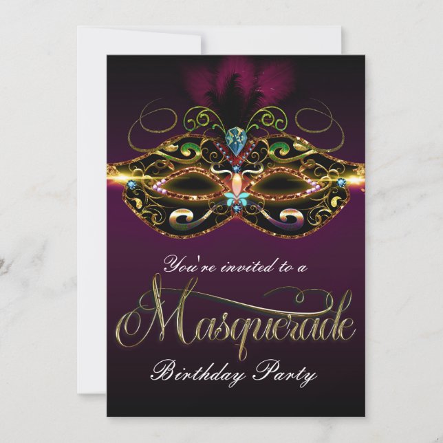 MASQUERADE BALL Purple Colourful Party Invitations (Front)