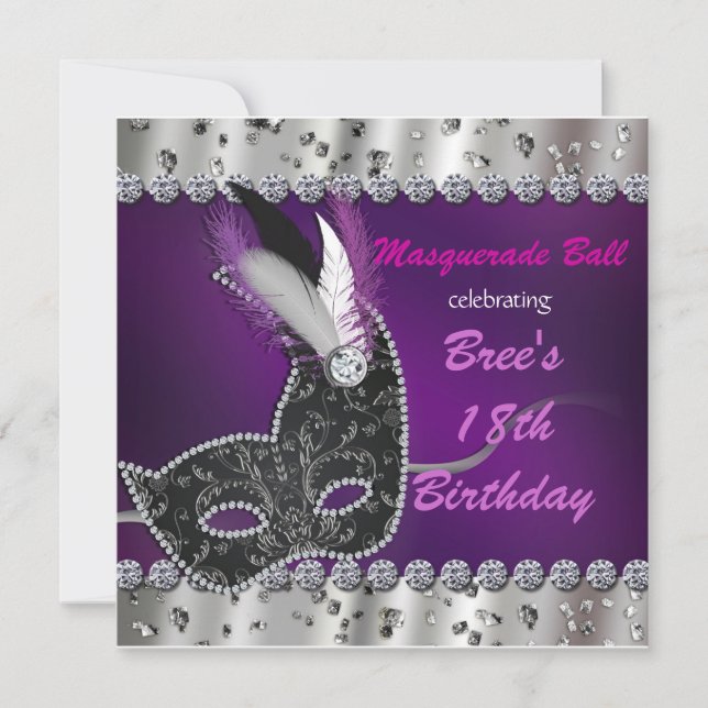 Masquerade Ball Purple Silver Party Invitation (Front)
