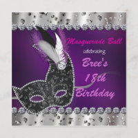 Masquerade Ball Purple Silver Party Invitation