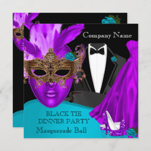 Masquerade Ball Purple Teal Black Tie Party Invitation