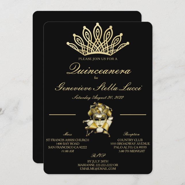 Masquerade Ball Quinceañera Party Invitation (Front/Back)