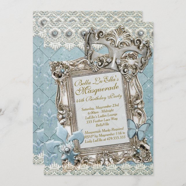 Masquerade Birthday Event Party Invitations (Front/Back)