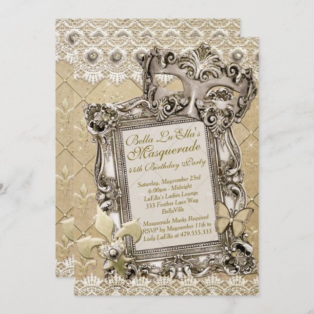 Masquerade Birthday Event Party Invitations (Front/Back)