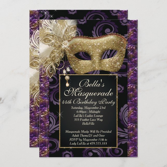 Masquerade Birthday Event Party Invitations (Front/Back)