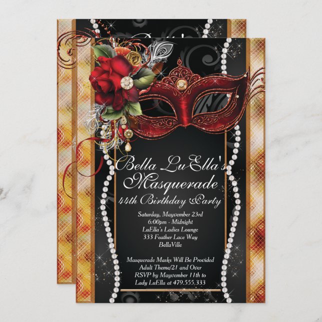 Masquerade Birthday Event Party Invitations (Front/Back)