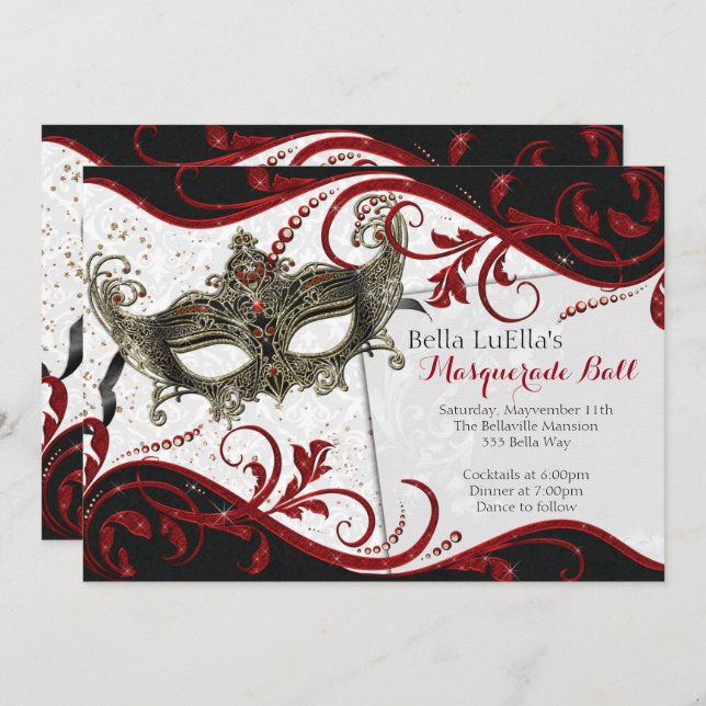 Masquerade Birthday Event Party Invitations (Front/Back)
