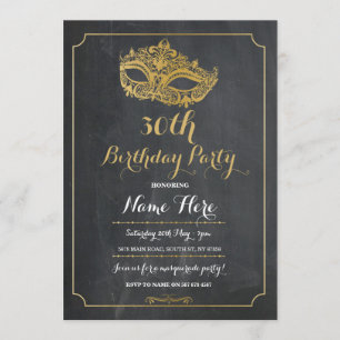 MASQUERADE Birthday Party Gold Mask Invite 30th 40