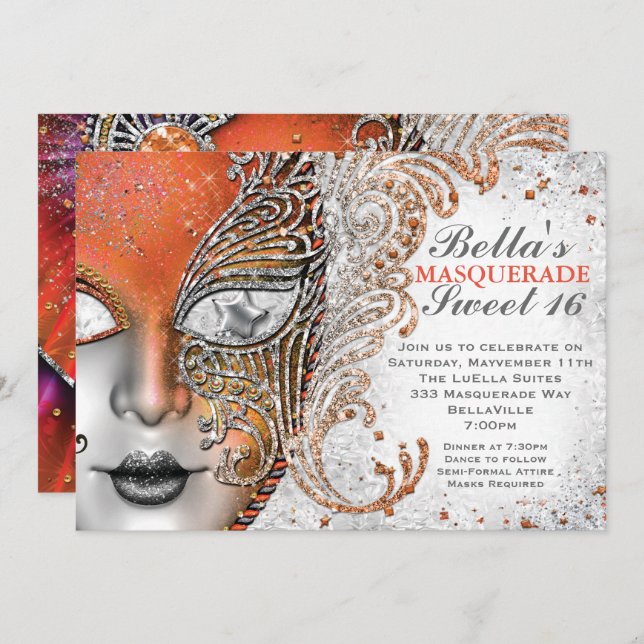 Masquerade Birthday Party Invitations (Front/Back)
