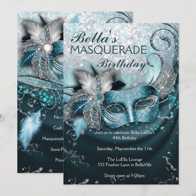 Masquerade Birthday Party Invitations (Front/Back)