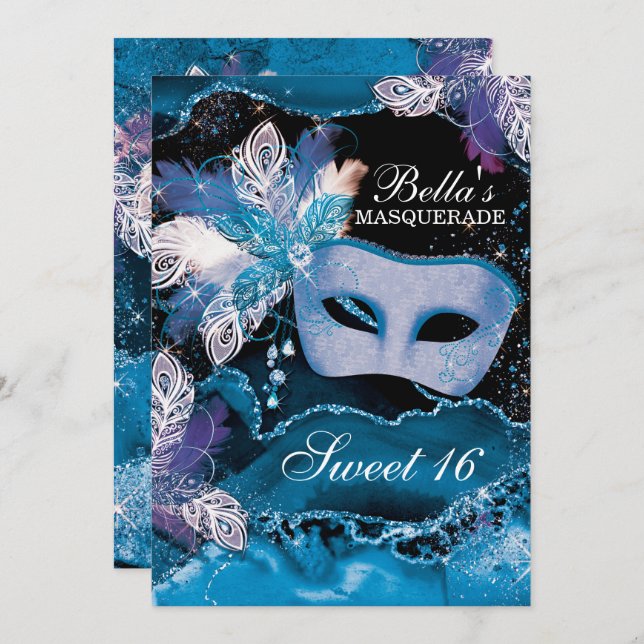 Masquerade Birthday Party Invitations (Front/Back)