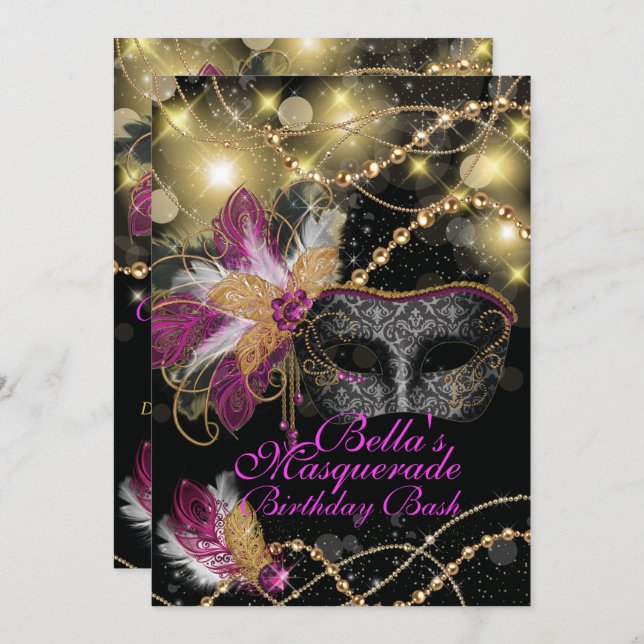 Masquerade Birthday Party Invitations (Front/Back)