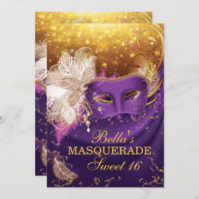 Masquerade Birthday Party Invitations (Front/Back)