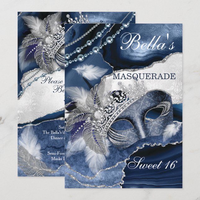 Masquerade Birthday Party Invitations (Front/Back)