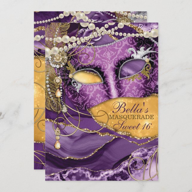 Masquerade Birthday Party Invitations (Front/Back)