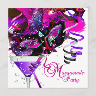 Masquerade Birthday Party Mask Pink Martini Invitation