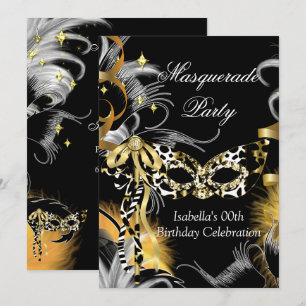 Masquerade Birthday Party Wild Mask Black Gold Invitation