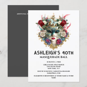 Masquerade birthday Venetian ladies face mask 40th Invitation