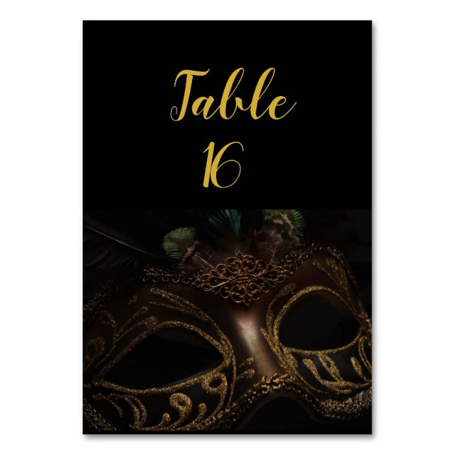 Masquerade Black And Gold Elegant  Table Number (Front)
