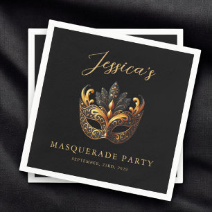 Masquerade Black Gold Birthday Napkin