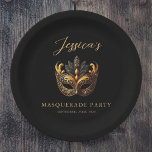 Masquerade Black Gold Birthday  Paper Plate<br><div class="desc">Add a touch of mystery and luxury to your celebration with these masquerade black and gold birthday paper plates. Featuring a stunning gold mask motif on a rich black background, these elegant plates elevate any party table. Perfect for milestone birthdays, masquerade balls, or themed celebrations, they blend sophistication with convenience...</div>