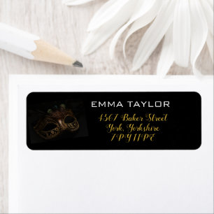 Masquerade Black & Gold Birthday Return Address  Label