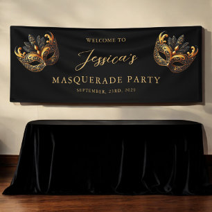 Masquerade Black Gold Birthday Welcome Banner