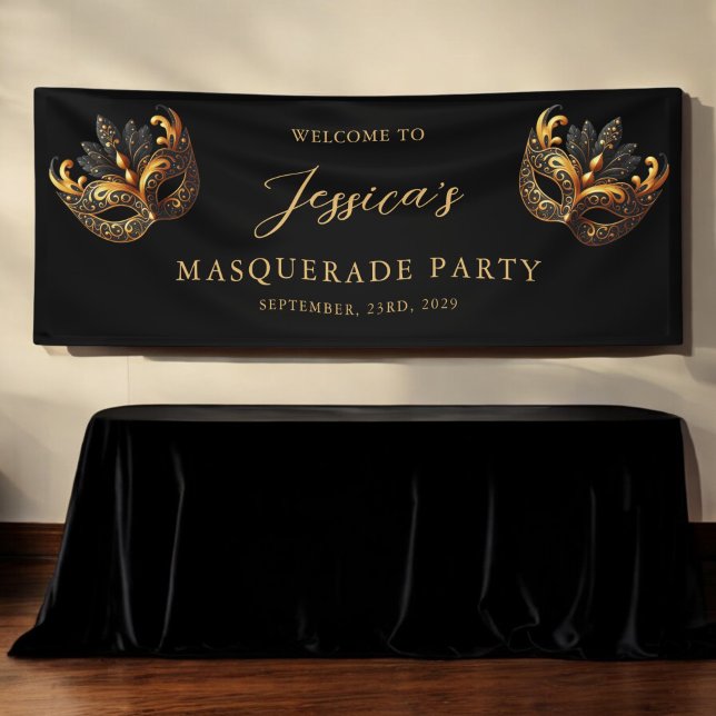 Masquerade Black Gold Birthday Welcome Banner (Creator Uploaded)