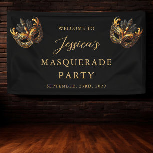 Masquerade Black Gold Birthday Welcome Banner