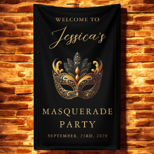 Masquerade Black Gold Birthday Welcome Banner