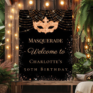 Masquerade black gold glitter birthday party poster