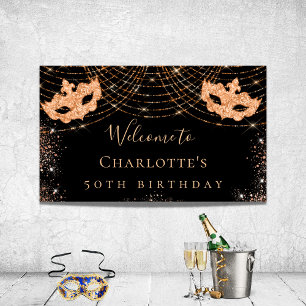 Masquerade black gold glitter birthday party poster