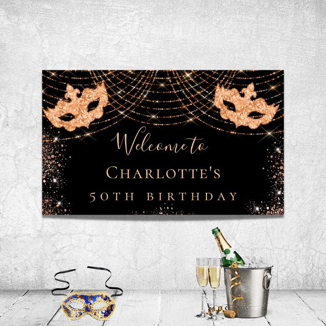 Masquerade black gold glitter birthday party poster (Creator Uploaded)