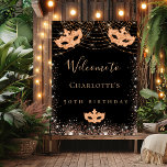 Masquerade black gold glitter birthday party poster<br><div class="desc">For a girly and glamourous 50th (or any age) birthday party. A stylish black background. Decorated with faux gold glitter and masquerade masks.  Personalise and add a name.</div>