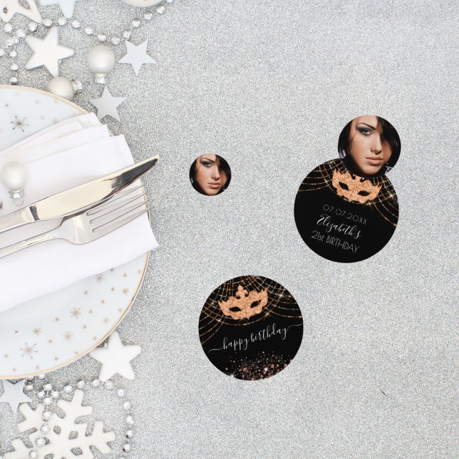 Masquerade black gold glitter dust birthday party confetti (Creator Uploaded)