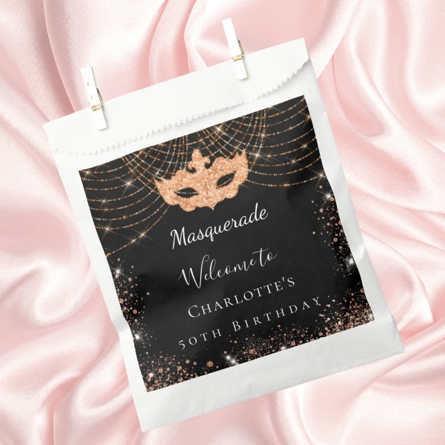 Masquerade black gold glitter dust birthday party favour bag (Creator Uploaded)