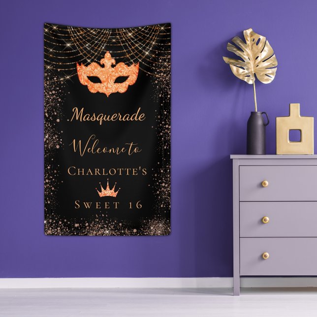 Masquerade black gold glitter dust Sweet 16 Banner (Creator Uploaded)