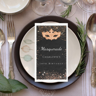 Masquerade black gold glitter party  napkin