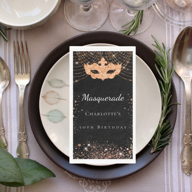 Masquerade black gold glitter party  napkin (Creator Uploaded)