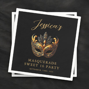 Masquerade Black Gold Sweet 16 Birthday Party Napkin